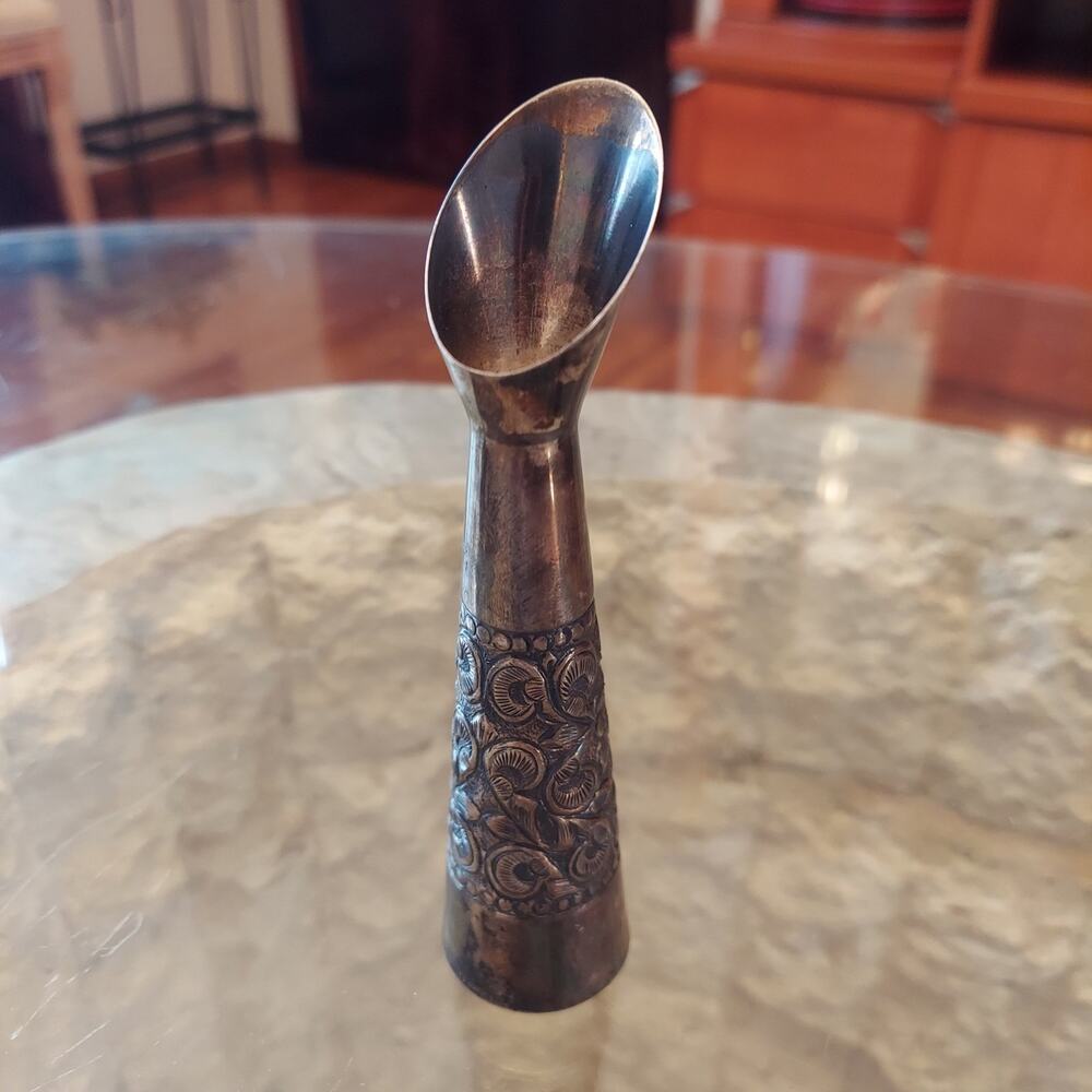 19th Century Art Nouveau Sterling Silver Relief Floral Flower Motifs 5" Bud Vase